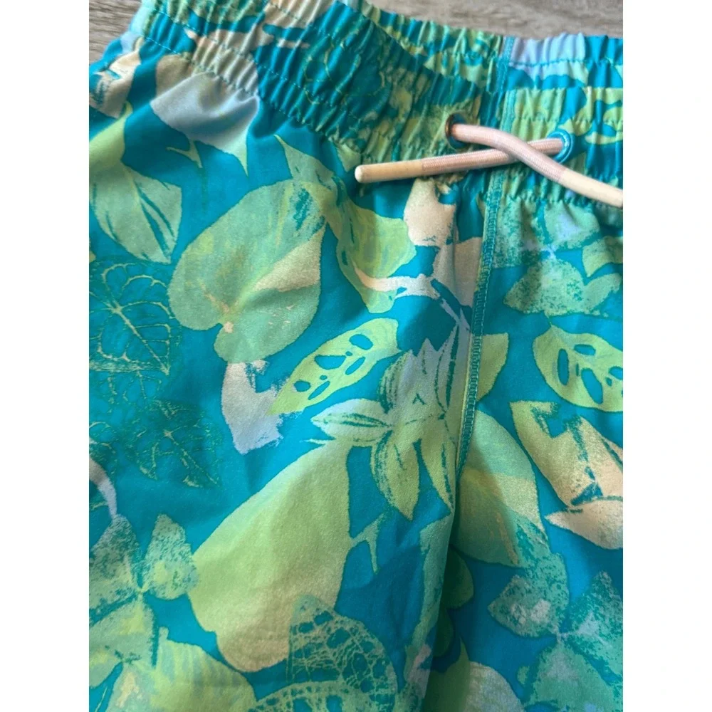 All In Motion Boys Tropical Leaf Swim Trunks Teal Green XS 4/5